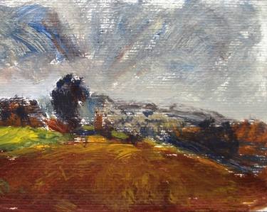 ITALIAN LANDSCAPE: HILL, TREES, LAND, STORM, SKY - Landscapes of Italy and Rome countryside: tempera painting serie thumb