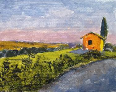 ITALIAN LANDSCAPE: RURAL LIFE, COUNTRYSIDE, NATURE, FARMER HOUSE, CYPRESS - Landscapes of Italy and Rome countryside: tempera painting serie thumb