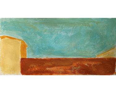 ITALIAN LANDSCAPE: HOUSE, WALL, SKY #2- Landscapes of Italy and Rome countryside: tempera painting serie thumb