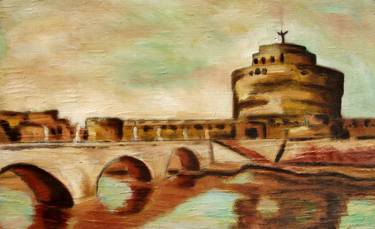 ITALIAN LANDSCAPE: ROME, MAUSOLEUM OF HADRYAN, CASTEL SANT'ANGELO: Oil painting thumb