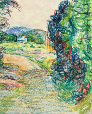 LANDSCAPE: ITALIAN LANDSCAPE, FARMER HOUSE, RURAL LIFE, DIRT ROAD, TREES, MOUNT #03 - Landscapes of Italy and Rome countryside: pastel drawing serie thumb