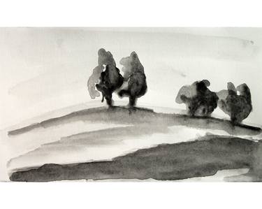 ABSTRACT, MODERN LANDSCAPE #02- Black and white landscape, ink on paper drawing and painting serie thumb