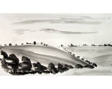 ABSTRACT, MODERN LANDSCAPE #04- Black and white landscape, ink on paper drawing and painting serie thumb