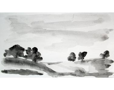 ABSTRACT, MODERN LANDSCAPE #05- Black and white landscape, ink on paper drawing and painting serie thumb