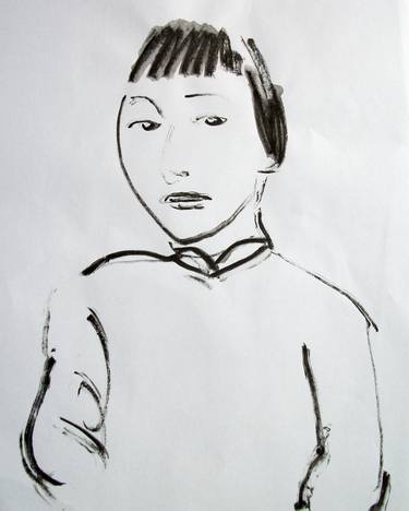 ABSTRACT DRAWING : PORTRAIT OF A CHINESE GIRL # 01 - Abstract ink on paper drawing: portrait of girl, woman, man and nude series thumb