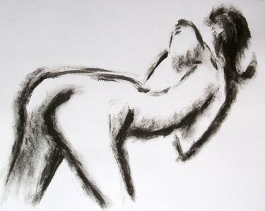 FIGURATIVE DRAWING: EROTIC PORTRAIT OF A GIRL IN DOGGY STYLE # 045 - Figurative ink and tempera on paper painting: portrait of girl, woman, nude thumb
