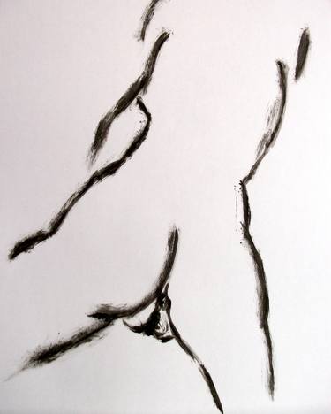 FIGURATIVE DRAWING: EROTIC PORTRAIT OF A NAKED GIRL BY BACK # 048 - Figurative ink and tempera on paper painting: portrait of girl, woman, nude series thumb