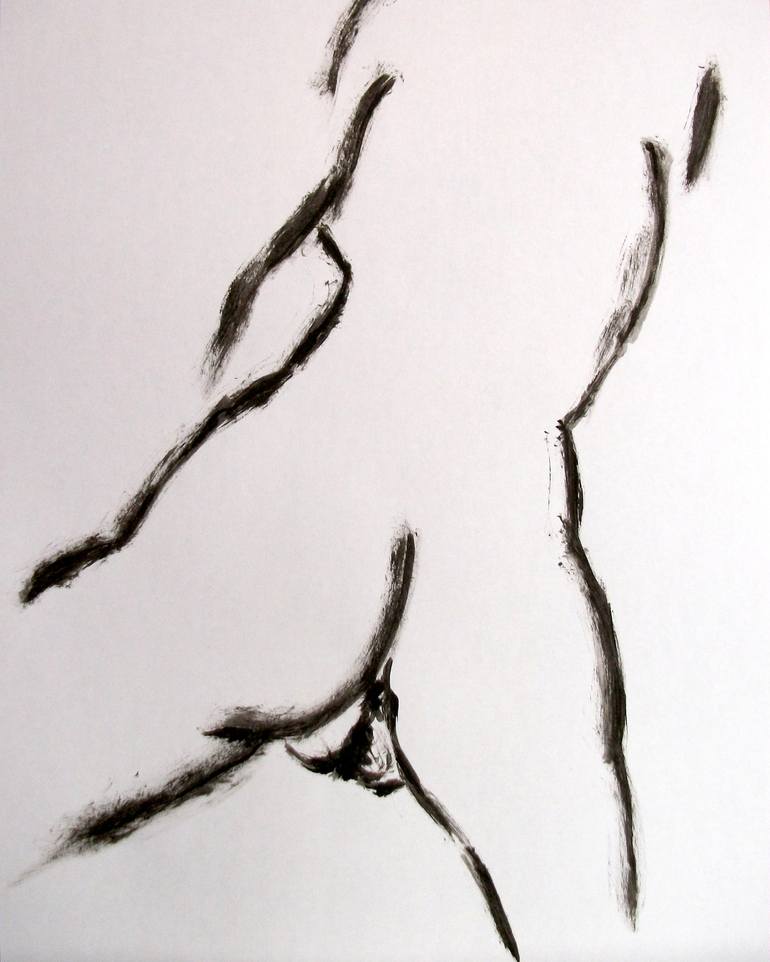 Naked Girl Art Nude - FIGURATIVE DRAWING: EROTIC PORTRAIT OF A NAKED GIRL BY BACK # 048 -  Figurative ink and tempera on paper painting: portrait of girl, woman, nude  series Painting by NYWA ART PROJECT | Saatchi Art