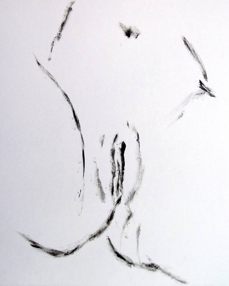 FIGURATIVE DRAWING: EROTIC PORTRAIT OF A SHAVED VAGINA # 049 - Figurative  ink and tempera on paper painting: portrait of girl, woman, nude series  Painting by NYWA ART PROJECT | Saatchi Art
