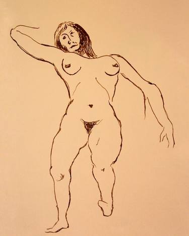 FALLING NUDE WOMAN #026 - Ink drawing of nude girls series thumb