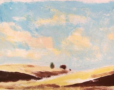 ROMAN COUNTRYSIDE LANDSCAPE: HILLS, FARMERHOUSE, TREE, SKY, CLOUDS - Landscapes of Italy and Rome countryside: tempera on paper painting series thumb