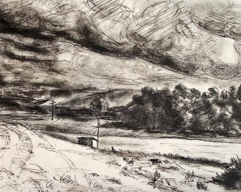 REALISM COUNTRYSIDE DRAWING, MODERN LANDSCAPE 08 Black and white