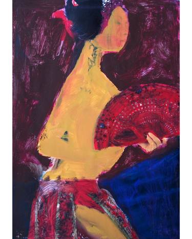 Oriental erotic dancer with red fan # 05- Expressionism, surrealism, illustration, abstract series thumb