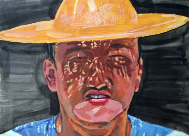 August: man under a hard sun - Modern, Realism, Figurative, Portraiture, Acrylic and tempera on paper series thumb