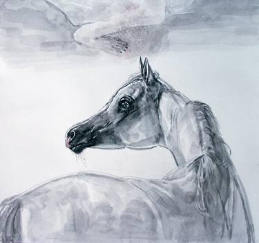 Animal: The horse's dream, White Stallion #01 - Animals, acrylic on paper and acrylic on canvas series thumb