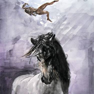 Animal: The horse's dream, White Stallion #02 - Animals, acrylic on paper and acrylic on canvas series thumb