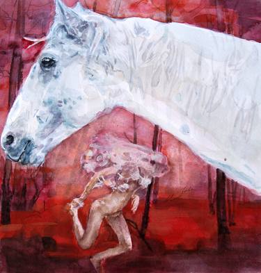 Animal: The horse's dream, White Stallion #03 - Animals, acrylic on paper and acrylic on canvas series thumb
