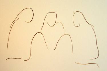 THREE NUDE GIRLS - THE JOY OF LIVING #003 - Minimalism Abstract ink line drawings of naked girls series thumb