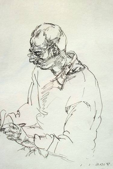 Portrait of a writer #001- Ink drawings, portraits of men, women, kids, children, girls serie thumb