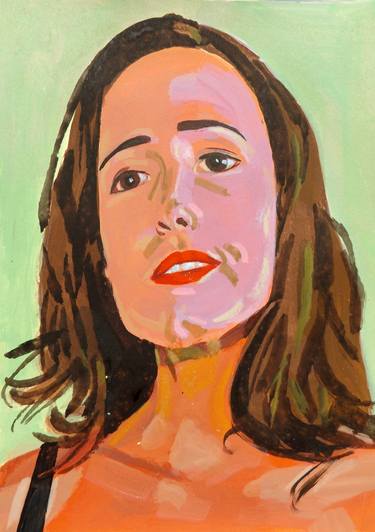 Erotic portrait of a beautiful girl with bra - Modern, Realism, Figurative, Portraiture, Acrylic and tempera on paper series thumb