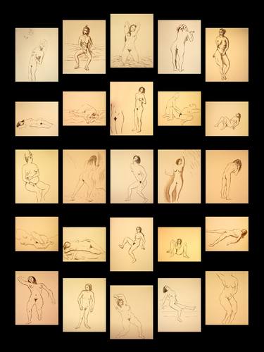 Main erotic young and mature nude Ink drawing girls and woman all serie panel (50x35 in - 125x90 cm) thumb