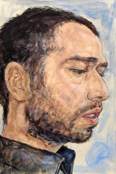 Portraiture: Portrait of young man with beard - Modern, Realism, Figurative, Portraiture, Acrylic and tempera on paper series thumb