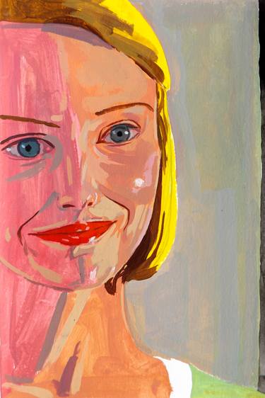 Beautiful blonde girl smiling - Modern, Realism, Figurative, Portraiture, Acrylic and tempera on paper series thumb