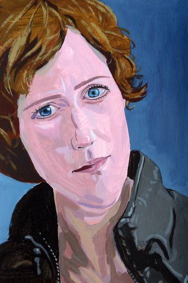 Beautiful blue eyes girl asking - Modern, Realism, Figurative, Portraiture, Acrylic and tempera on paper series thumb