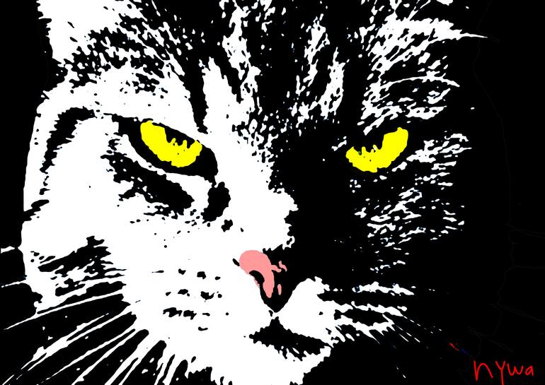 Hungry Cat with Angry Face' Poster, picture, metal print, paint by P U F F  Y
