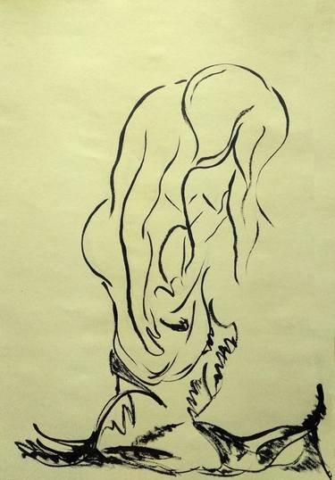 Woman undressing  (Mermaid) - Ink line drawing on paper thumb