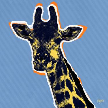 Pop giraffe (blue, orange, yellow) - Pop art animals series, new media, manipulated, digital color, photography thumb