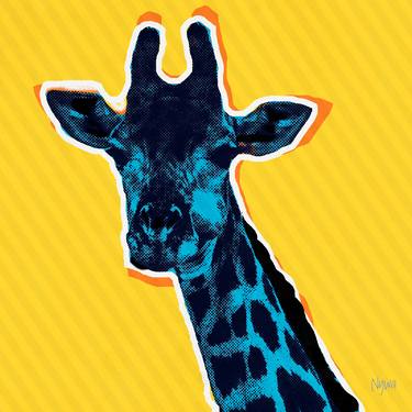 Pop giraffe (yellow, blue, orange) - Pop art animals series, new media, manipulated, digital color, photography thumb