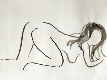 Abstract nude girl by back - Ink drawing on paper, nude girl and model series thumb