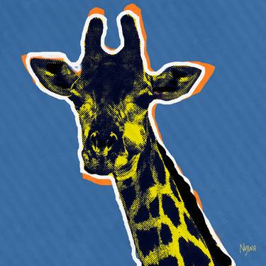 Pop giraffe (yellow, blue, orange) - Pop art animals series, new media, manipulated, digital color, photography thumb