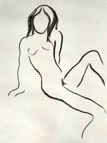 Abstract nude young asian girl - Ink drawing on paper, nude girl and model series thumb