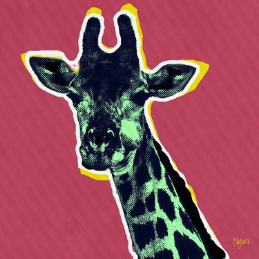 Pop giraffe (light green, red, yellow) - Pop art animals series, new media, manipulated, digital color, photography thumb
