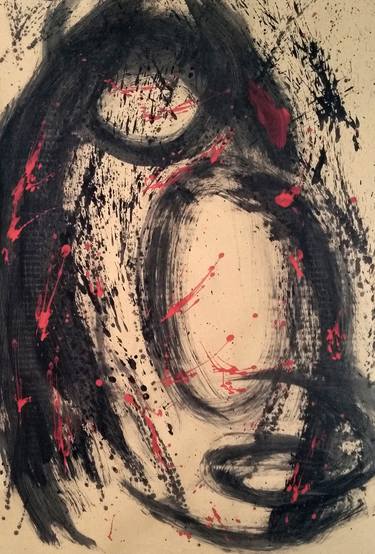 Abstract black and red - Painting, acrylic on paper thumb