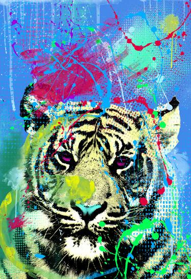 Tiger - Pop art animal digital painting, color and ink on canvas thumb