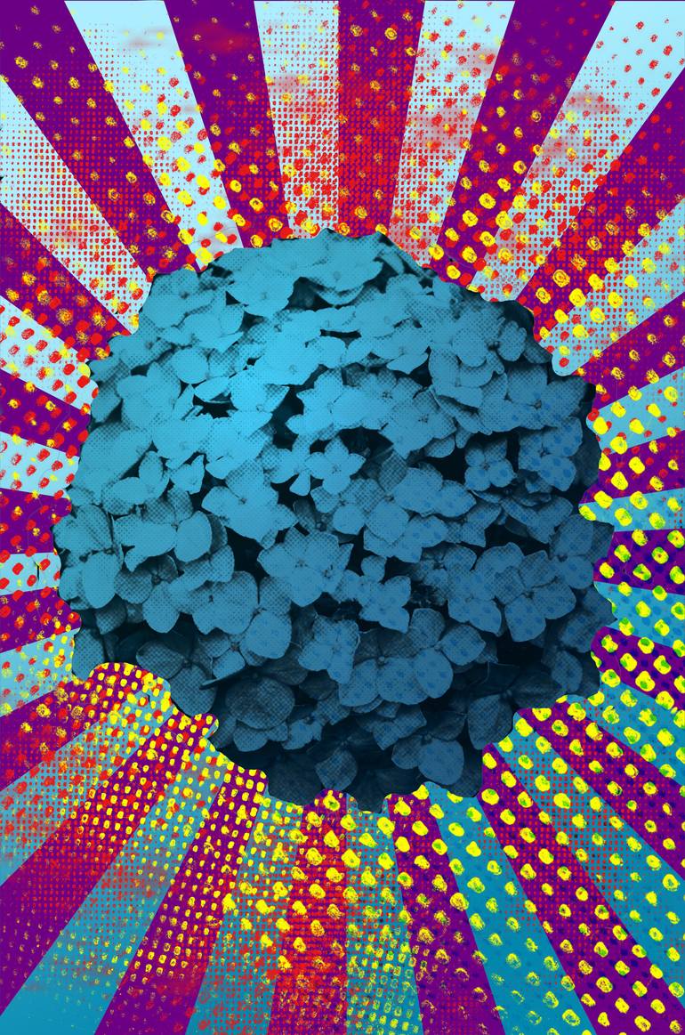 Pop art hortensia - Nature pop art painting, new media Mixed Media by NYWA  ART PROJECT | Saatchi Art