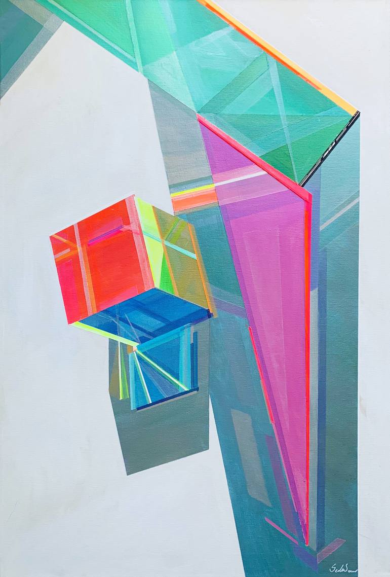 Original Abstract Geometric Painting by Seda B Saar