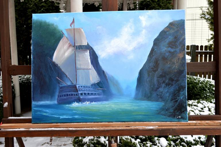 Original Conceptual Boat Painting by Elena Lukina
