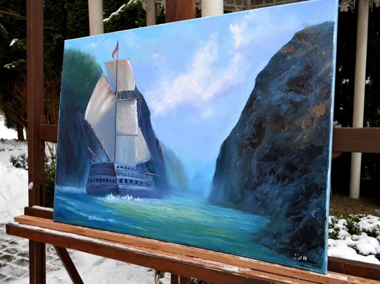 Original Conceptual Boat Painting by Elena Lukina