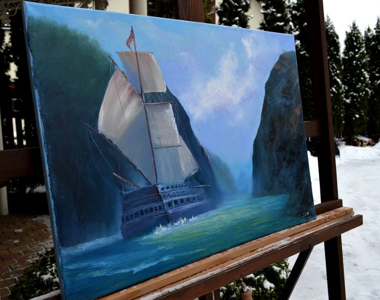 Original Conceptual Boat Painting by Elena Lukina