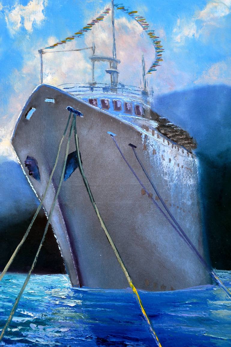 Original Ship Painting by Elena Lukina