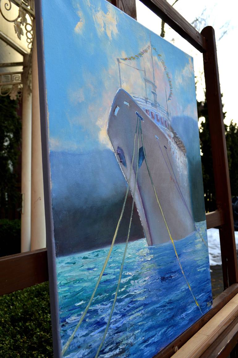 Original Expressionism Ship Painting by Elena Lukina