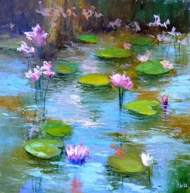 Pond with pink lilies thumb