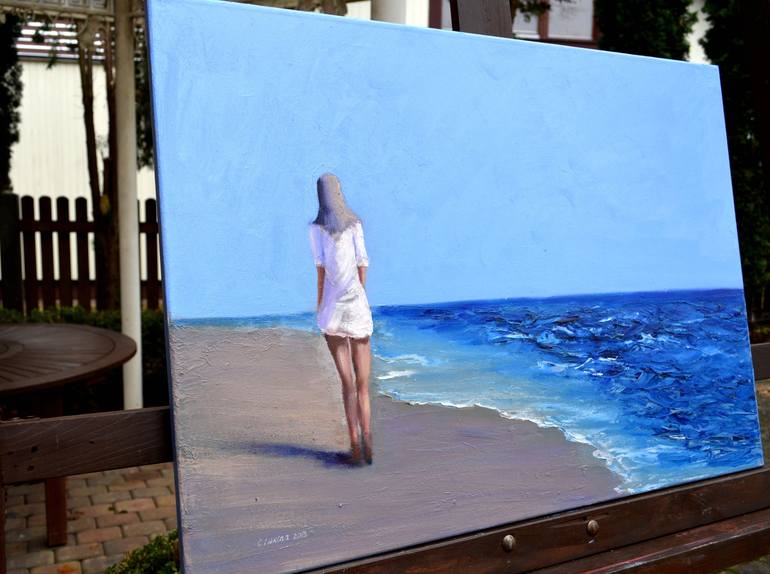 Original Expressionism Beach Painting by Elena Lukina