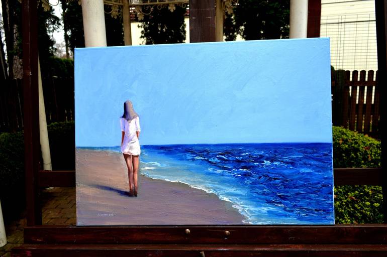 Original Expressionism Beach Painting by Elena Lukina