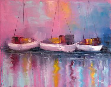 Original Expressionism Boat Paintings by Elena Lukina