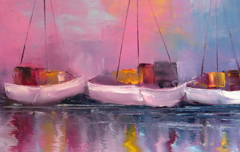 Original Boat Painting by Elena Lukina